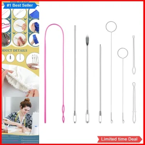 Drawstring Threader Tool Set 8 Piece Stainless Steel Loop Turner Hooks Flexible