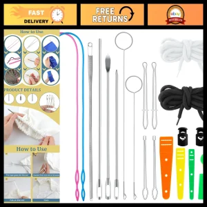 20 PCS Stainless Steel Drawstring Threader Tool Set, Flexible Loop Turner Hooks